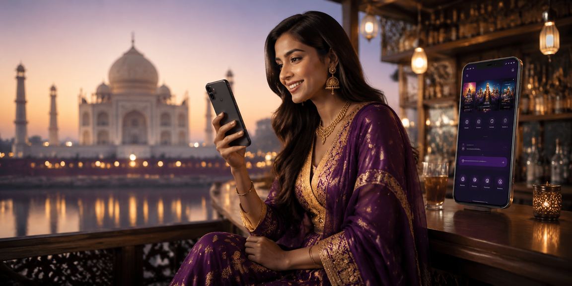 User logging in on mobile with Taj Mahal background