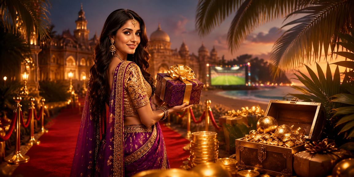 Lush lit Indian city with festive red envelope bonus concept